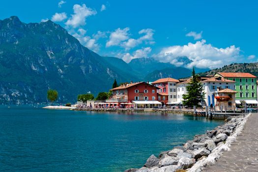 Colorful town on beautiful bay with mountainous landscape