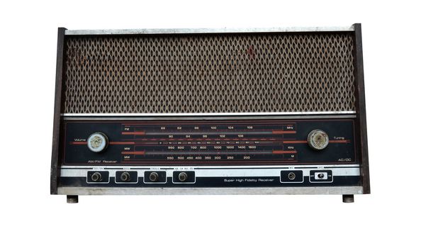 grungy retro radio on isolated white background