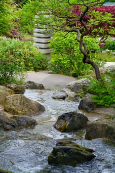 waterfall at a japanese garden close-up background