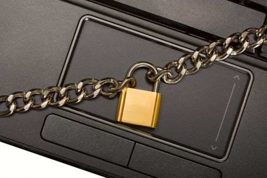 padlock on touchpad in laptop object isolated on white background