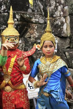 Apsara dancers performing at Bayon temple, Angkor area, Siem Reap, Cambodia