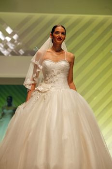 ZAGREB, CROATIA - FEBRUARY 19: Fashion model walks the runway in wedding dress on 'Wedding days' show, February 19, 2012 in Zagreb, Croatia.