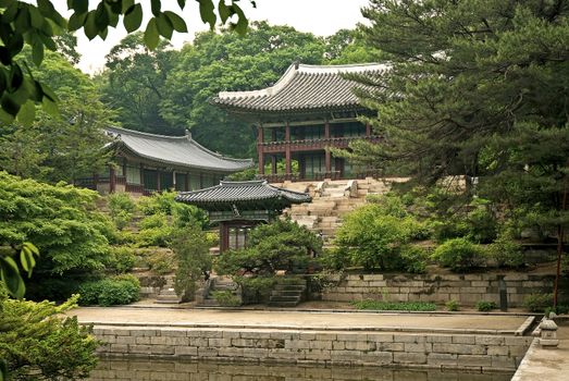 temple by lake and forest in seoul south korea