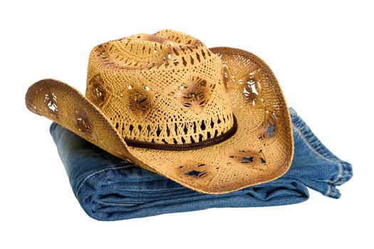 Cowboy hat in jeans isolated on white background