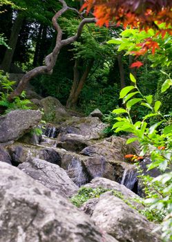 beautiful scenic waterfall in garden