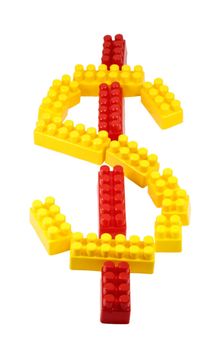 symbol dollar constructor toys block concept isolated on white background