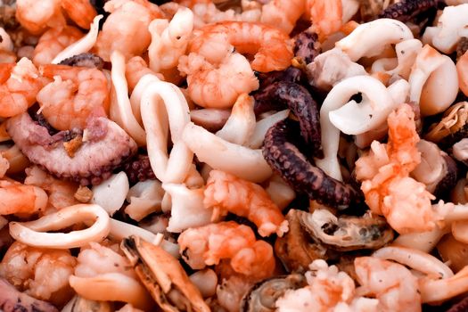 seafood salad with prawns , squids , oysters and mussels