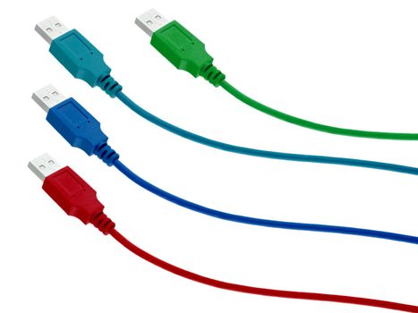 Multicolored computer cable USB solated on white background