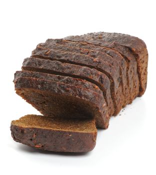 Brown 7-Grain Bread Slices closeup on white background