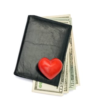 Dollars in black male wallet isolated on white background