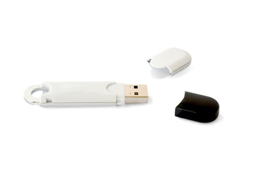 Usb flash memory white close-up,choice conceptual, isolated on white backround
