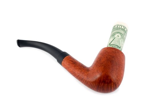 tobacco-pipe spend dollars close-up concepts isolated on white background
