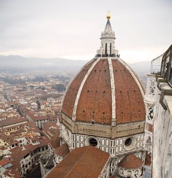 Florence Cathedral Dome and Florence town view from the Giotto's Tower