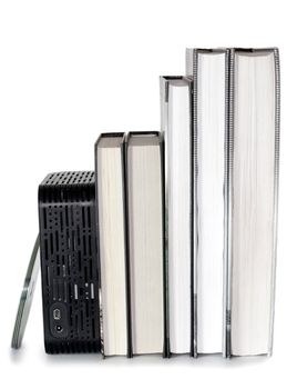 Stack of books technology concepts isolated on white background