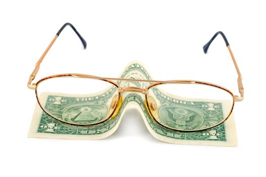 spectacles dollar success pension close-up isolated on white background