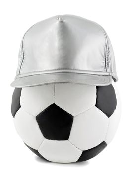 soccer ball and baseball cap isolated on the white background