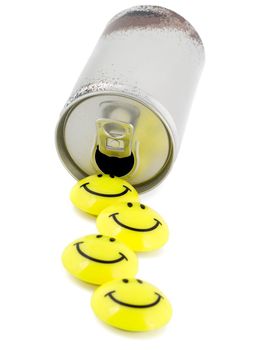 smiling in open aluminum can top isolated on white background