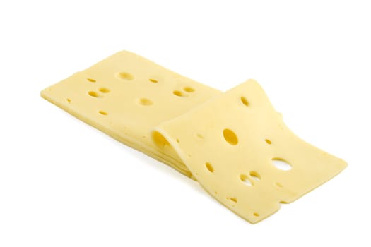 sliced swiss cheese isolated on a white background.