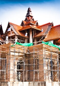 Thai temple construction. Building under construction.