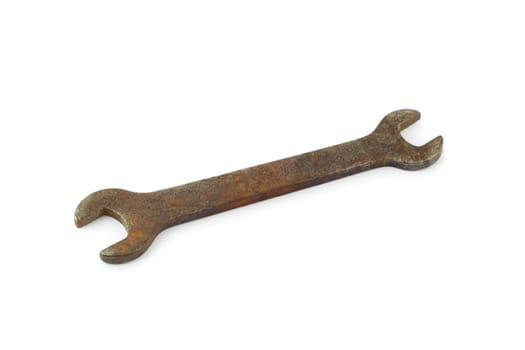 rusty spanner isolated on white background
