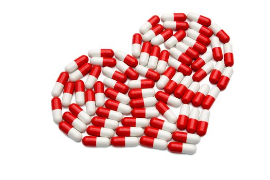 red pill shape heart love concept isolated on white background