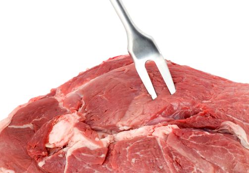 raw red meat , close-up isolated on white background