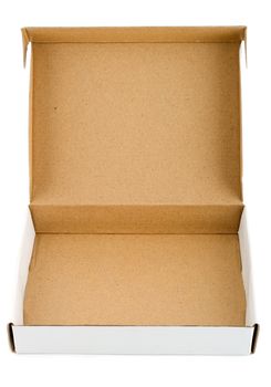 Pizza box paperboard blank empty , close-up isolated on white background