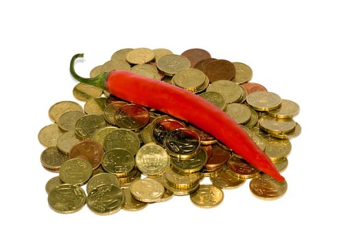 Pepper Chile in Euro coins over white