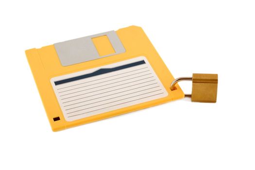 lock diskette symbol protection , close-up isolated on white background