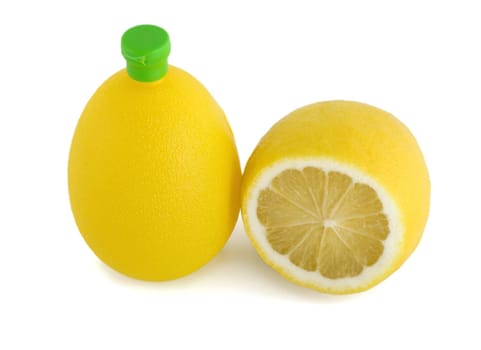 lemon juice plastic bottle isolated on white background