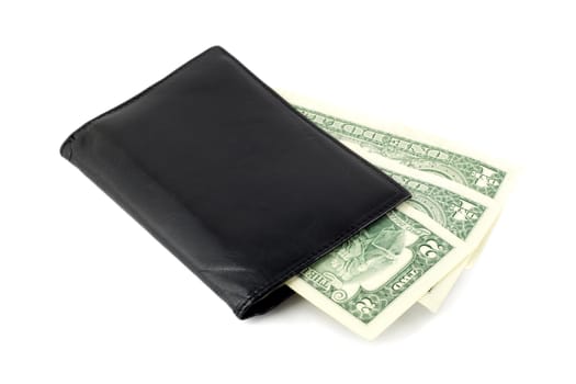 leather purse with money isolated over white background