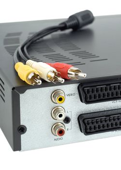 Input jacks with cable over white background