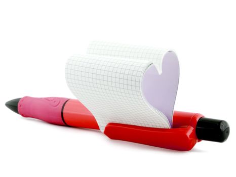 heart in pen symbol amorous message close-up isolated on white background