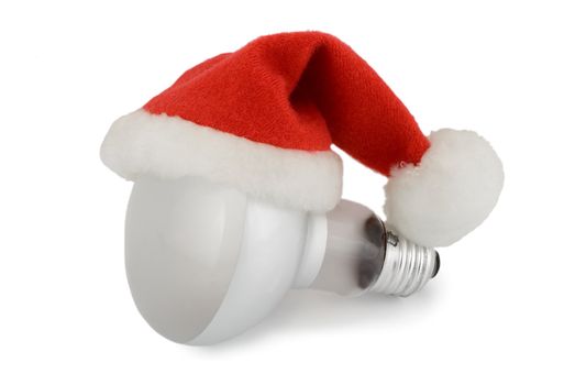 hat santa in light bulb isolated on white background