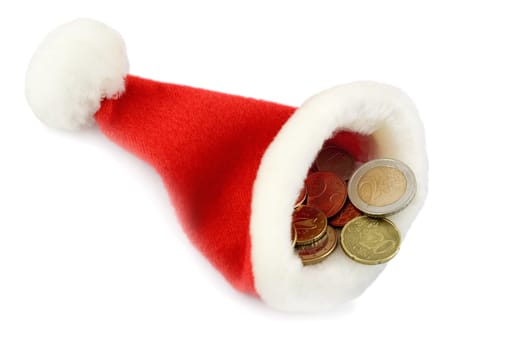hat santa in euro cents ,christmas abundance ,isolated on white background