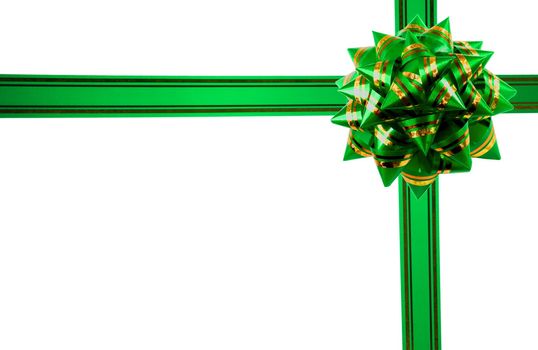 green gift ribbon isolated on a white background.