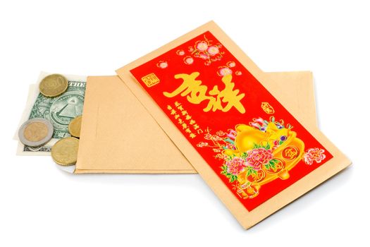 gift envelope with euro coin dollar on white background