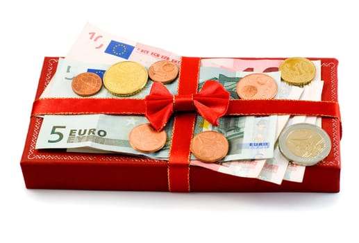 gift box european union currency isolated on white