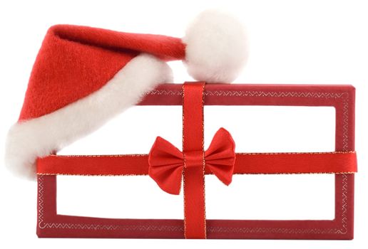 gift box claus hat close-up isolated on white background