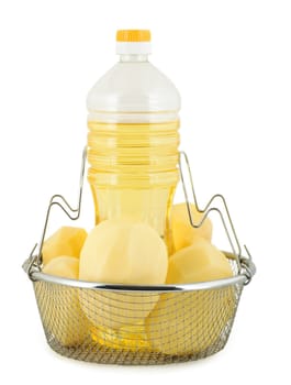 fries potatos oil , close-up isolated on white background