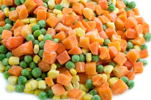 Frozen vegetables close-up isolated on white background