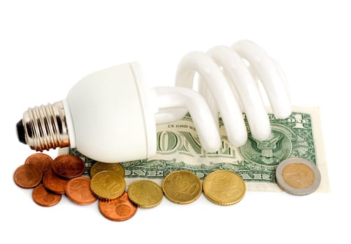Fluorescent light bulb isolated on white