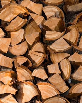 chopped and stacked firewood background