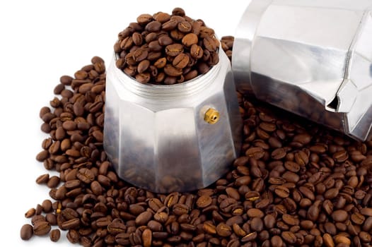 espresso coffee bean set coffee-maker isolated on white background
