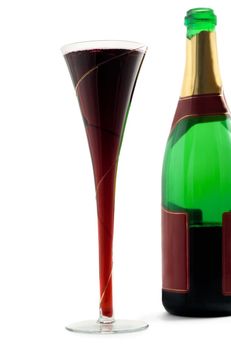 Champagne bottle glass isolated on white