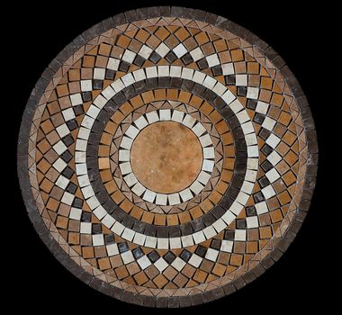 Ceramic mosaic tile medallion texture isolated on black background
