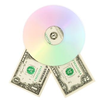 cd dvd disk money dollar close-up isolated on white background