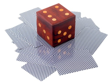dice on cards texture scattered , isolated on a white background