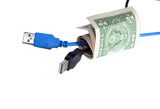 Cable connecting concept of internet isolated on white background