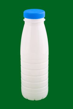 plastic yogurt bottle, isolated on green background